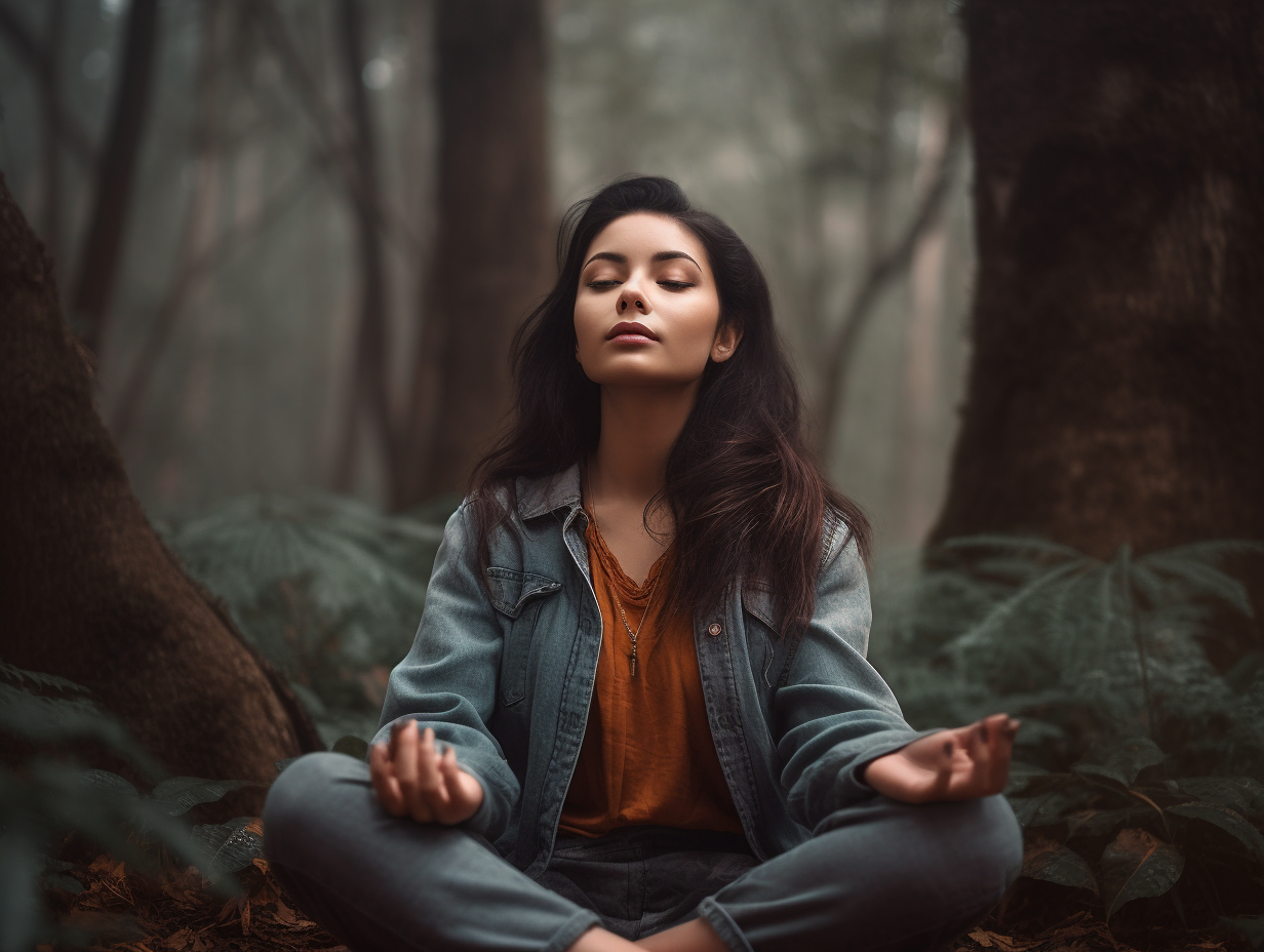 A person practicing forest meditation.