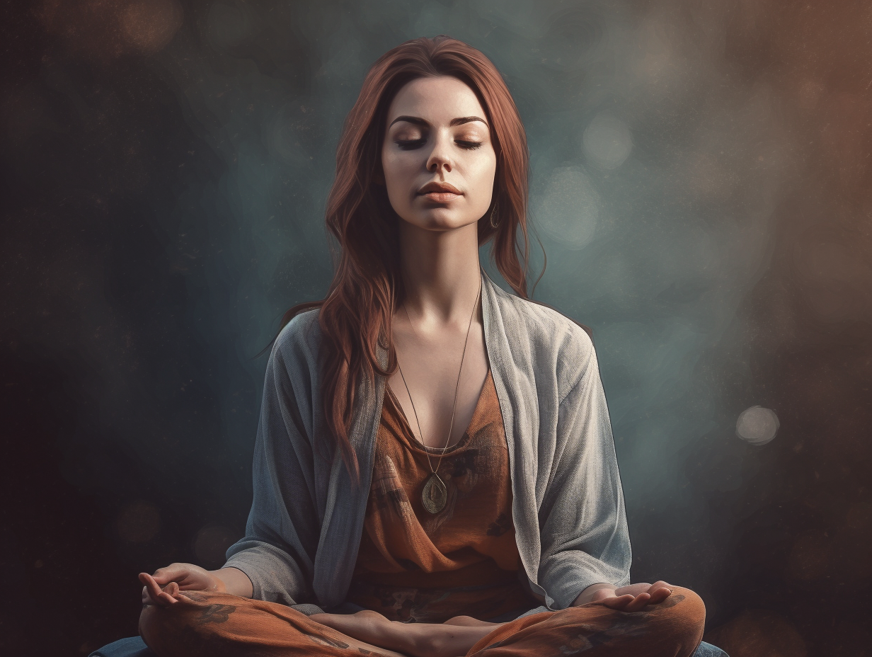 A woman meditating in a lotus position.