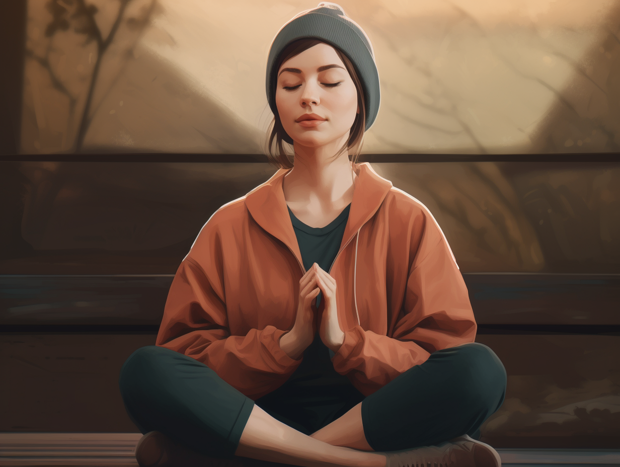 A woman is meditating in a lotus pose.