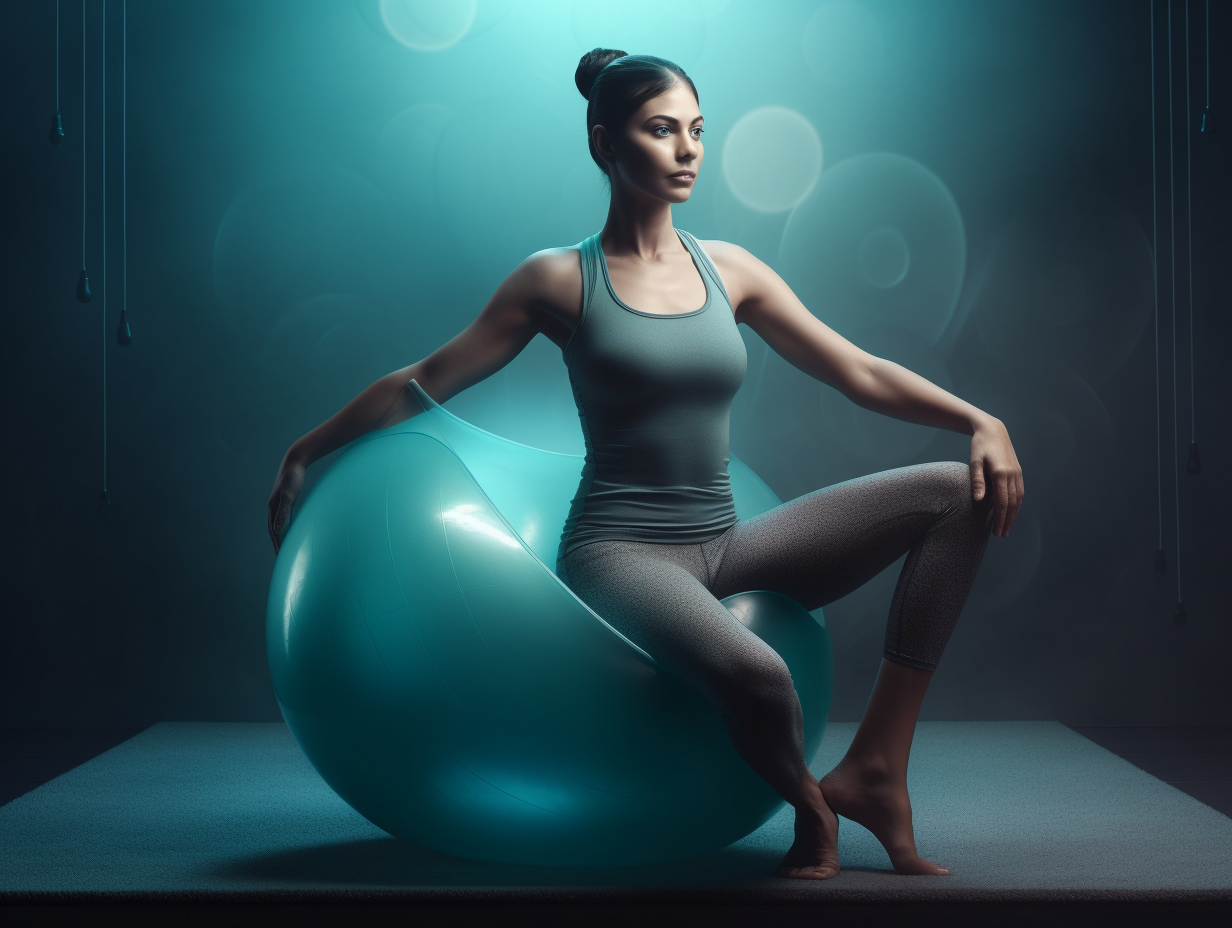 A woman is sitting on an exercise ball.