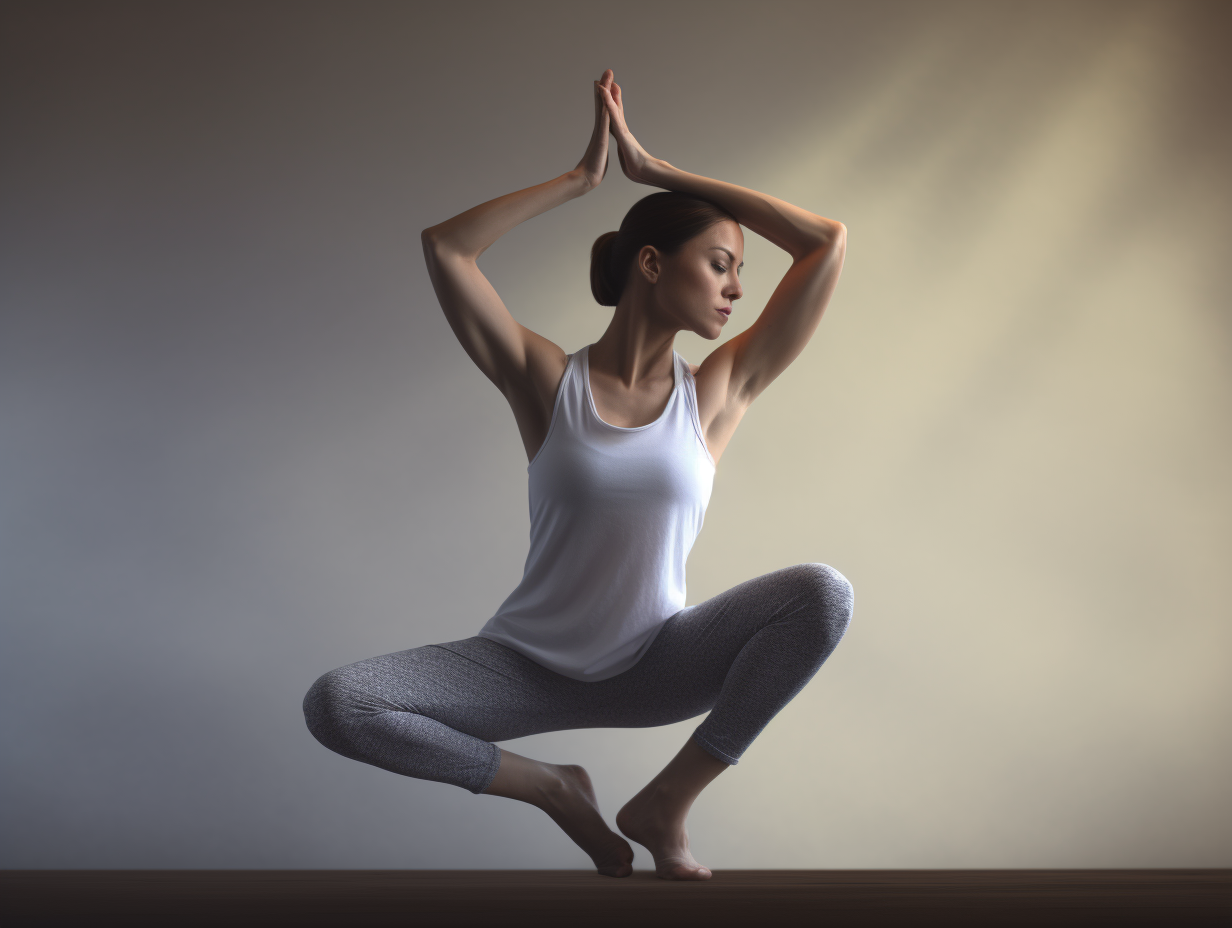 A woman is incorporating yoga blocks into her practice on a wooden floor.