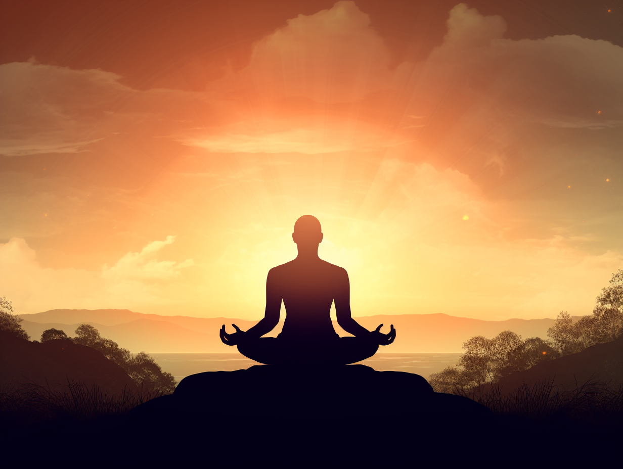 A man is meditating in a lotus position, reminiscent of Buddha's lengthy meditation.