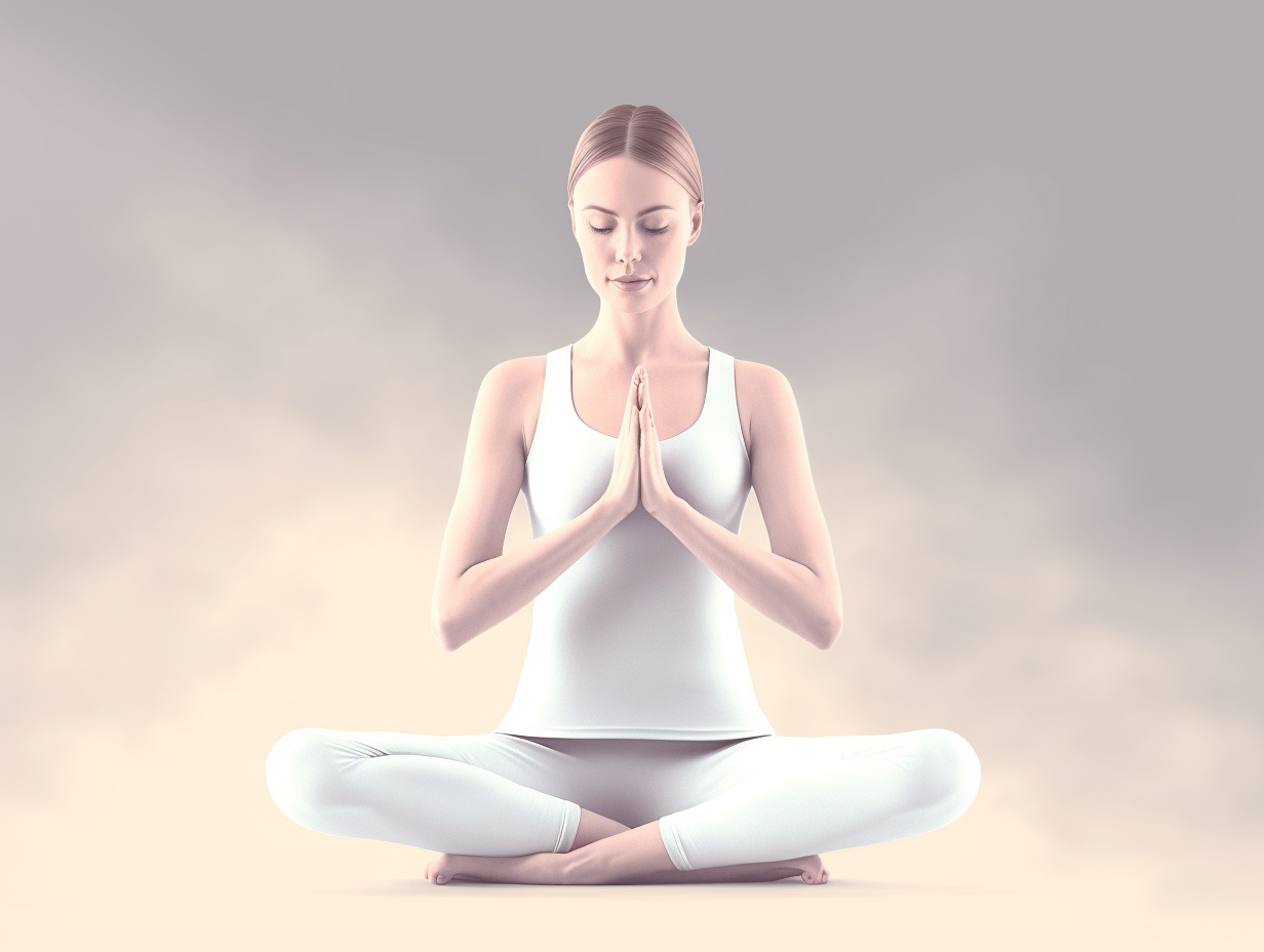 A woman is peacefully engaging in yoga by meditating in a lotus position.