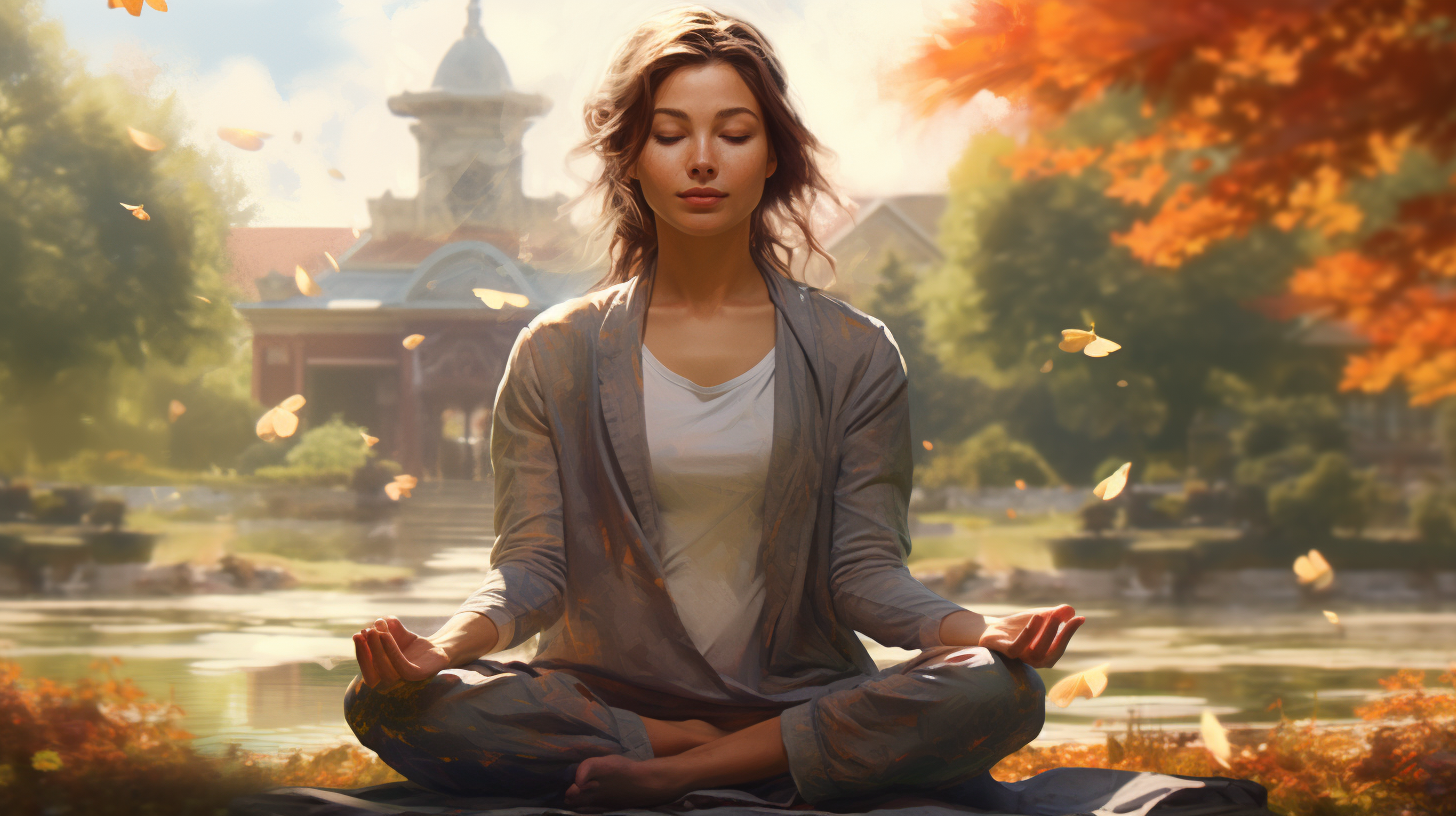 A woman meditating in a lotus pose.