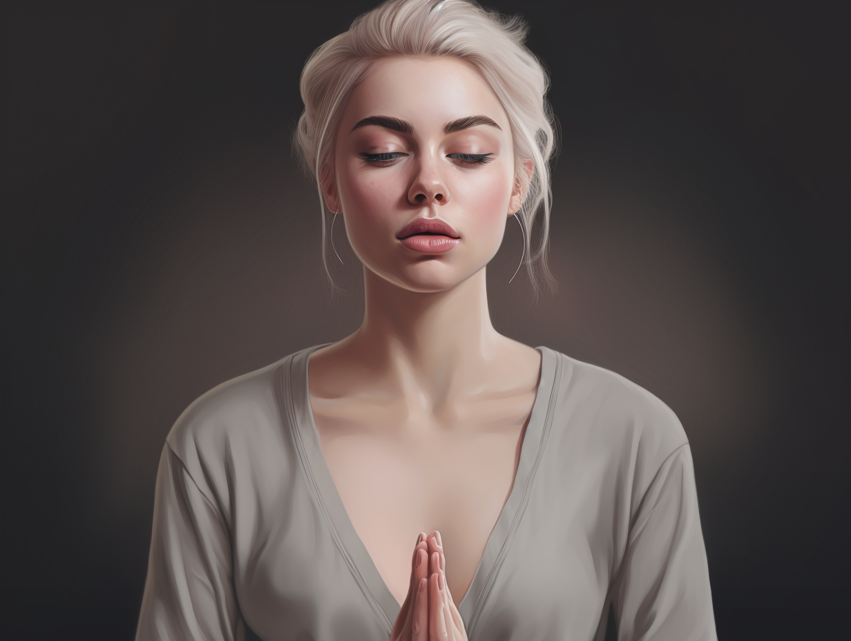 A portrait of a woman meditating.