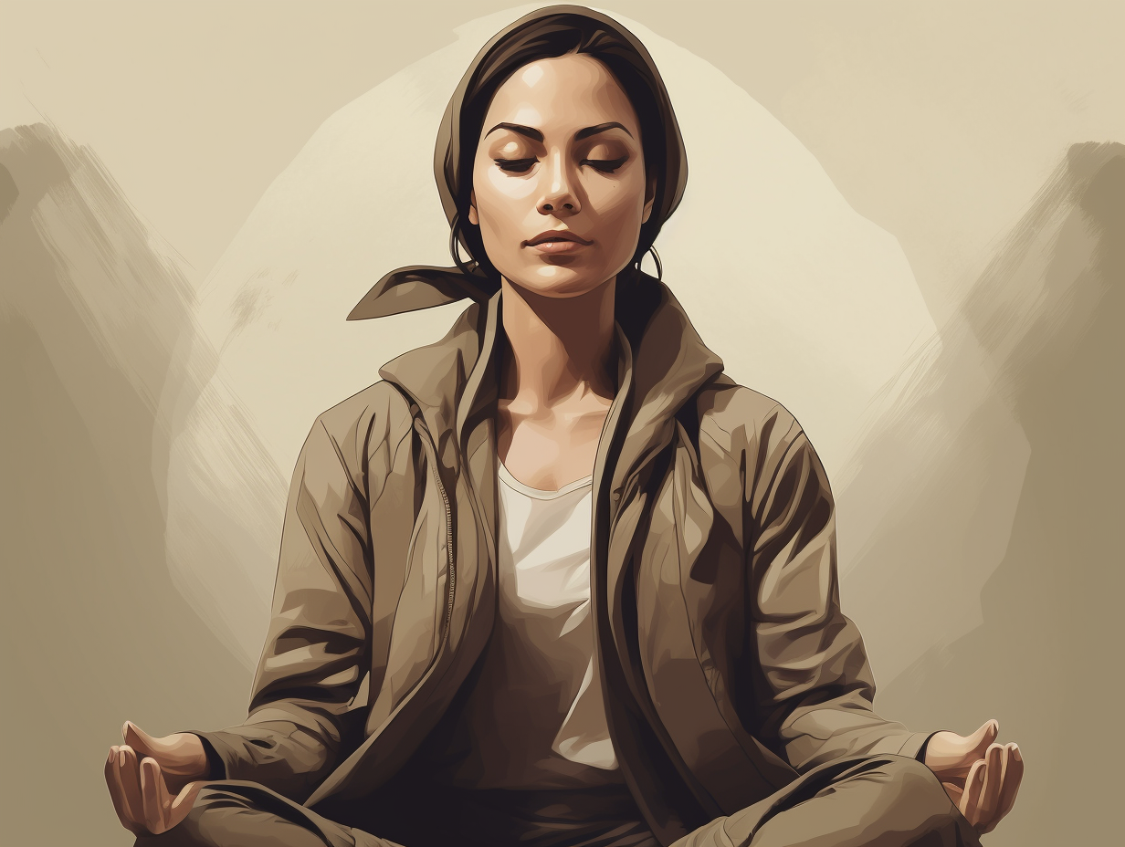 An illustration of a woman meditating in a lotus position.